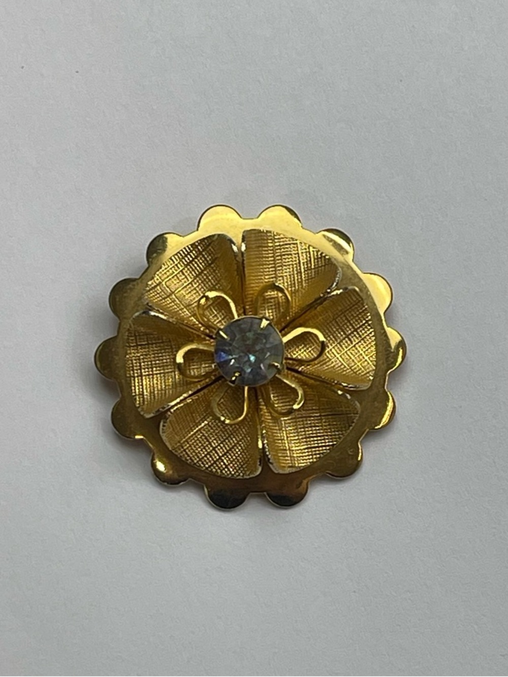 Vintage AB Rhinestone Flower Scarf Clip Gold Tone Floral Statement Accessory